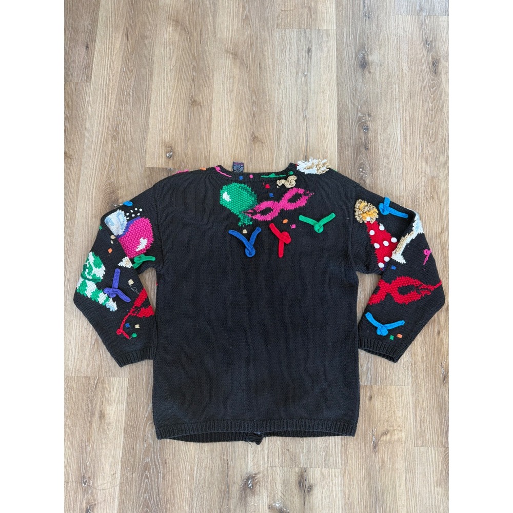 Eagle's Eye Vintage 1994 New Year Party Cardigan Women S Black Hand Knit Novelty - Picture 9 of 9